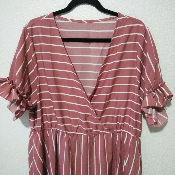 🚨50%off📦Shein Curve Dress Faux Wrap Knee Length Short Sleeve Pink 2X - Picture 11 of 12